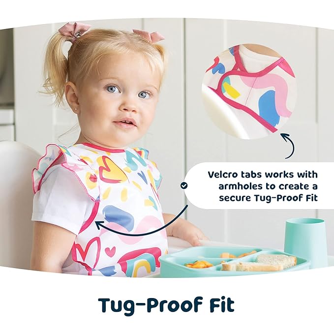Tiny Twinkle Mess Proof Baby Bib for Girls | Waterproof Toddler Bib for Eating | Baby Apron for Feeding | Machine Washable | Perfect Shower Gift (Boho Rainbow, 2-4Y)