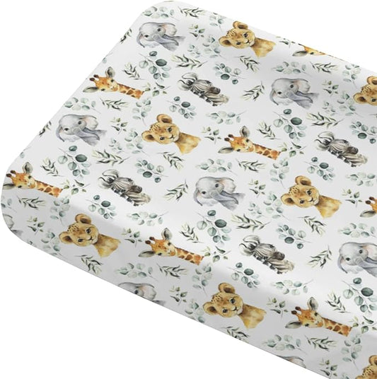 Changing Pad Cover for Baby Girls Boys, 32"/34" x 16" Safe Snug Diaper Change Table Pad Covers, Soft Stretchy Changing Pad Sheets Safari Jungle Animals Theme Nursery Decor