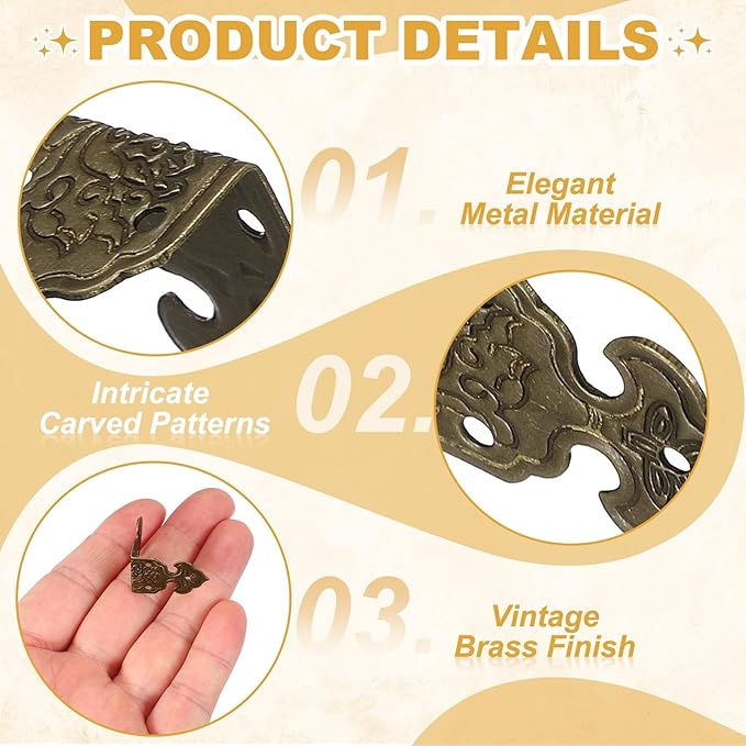 uxcell 4Pcs L Shaped Vintage Embossing Brass Decorative Corner 1 x 0.7 Inch Corner Protector with Mounting Nails Box Edge Guard Retro for Cabinets Furniture Decorative (Bronze)