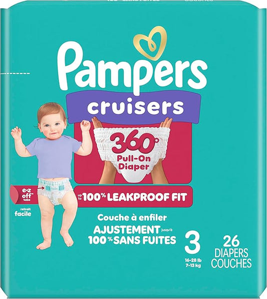 Pampers Cruisers 360 Diapers - Size 3, 26 Count, Pull-On Disposable Baby Diapers, Gap-Free Fit