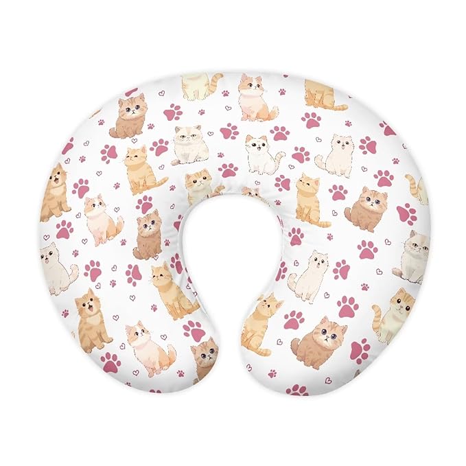 Cartoon Cats Baby Nursing Pillow Support Cover with Hidden Zipper Soft Machine Washable Breastfeeding and Bottle Feeding Nursing Pillowcase for Boys Girls