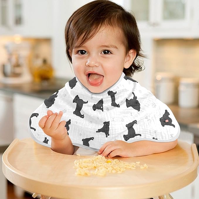 vvfelixl Burp Cloths Black Pug White for Baby Boy Girls Baby Washcloths Burp Rags 1 Pack