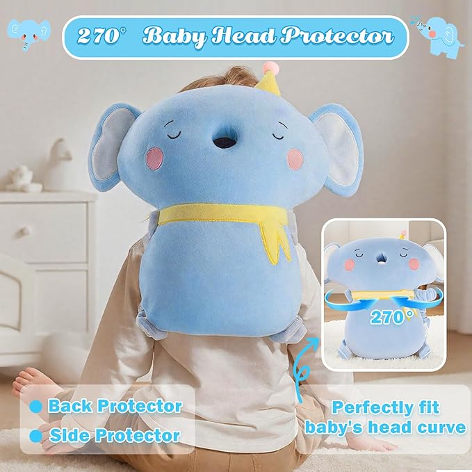 Baby Head Protector Backpack Memory Foam,Toddler Baby Walker Head Protection Safety Pad, 3-Sided Fall Head Safety Protection (Pink Rabbit)