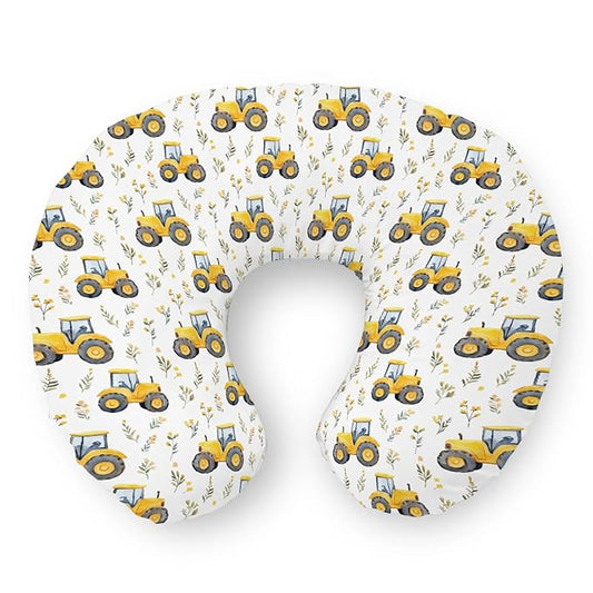 Watercolor Yellow Tractors Baby Nursing Pillow Covers for Boy Girl Farm Tractors Boho Leaves Nursery Feeding Pillowcase for Breastfeeding Pillows Farm Life Soft Stretchy Slipcovers for Newborn Infant