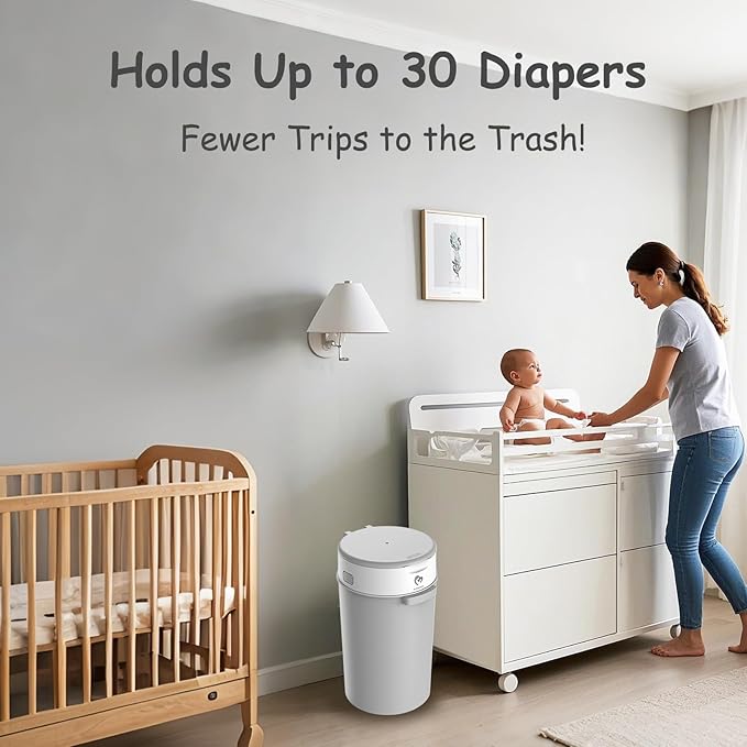 Bellababy Diaper Pail, Upgrade Baby Diaper Bin with Double Odor Locking, Includes 4 Refills (270 inches/pcs), Compact Design for Nursery,Gray