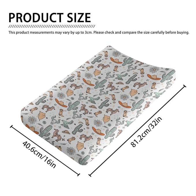 Western Cactus Horse Cow Skull Native Sun Moon Stars American Pattern Baby Changing Pad Cover, Unisex Western Nursery Diaper Changing Table Pad Mat Sheet for Boys Girls-16x32