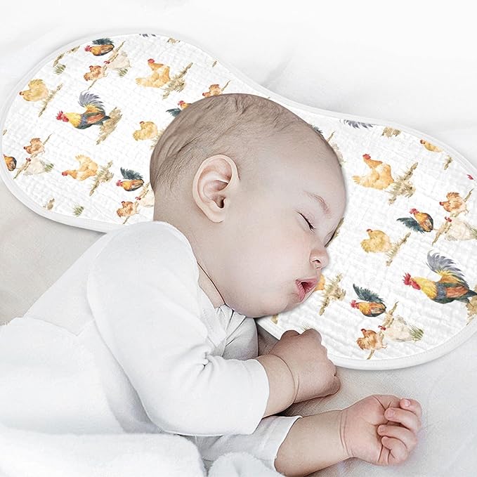 Muslin Burp Cloths for Baby Boys and Girls - 2-Pack Ultra Absorbent Rustic Retro Chickens Rooster Muslin Washcloths, Newborn Towel, Milk Spit Up Rags, Burp Cloth Bibs for Unisex, 22 x 11 Inch