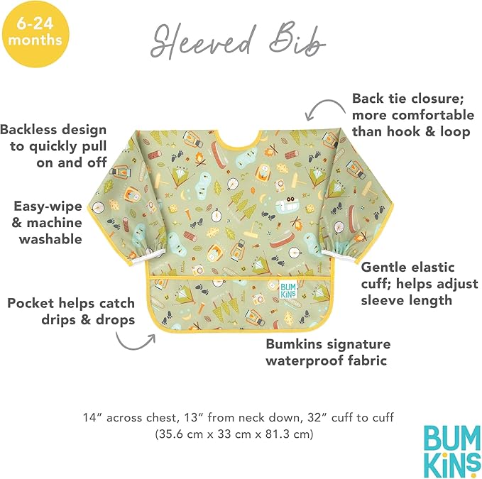 Bumkins Sleeved Bib for Girl or Boy, Baby and Toddler for 6-24 Mos