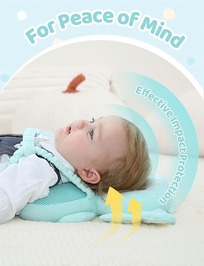 JunNeng Baby Head Protector Backpack with Squeaker，Toddler Head Safety Protection Cushion, Light Blue Elephant