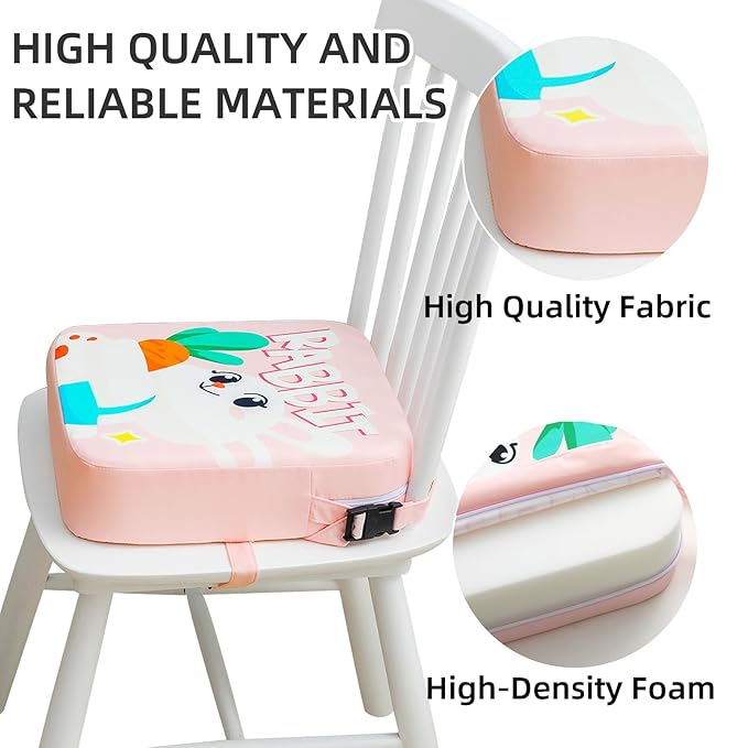 Eiury Toddler Booster Seat for Dining Table, Portable Kids Booster Seat with Safety Buckles Portable Increasing Booster Cushion with Non-Slip Bottom (Pink Rabbit)