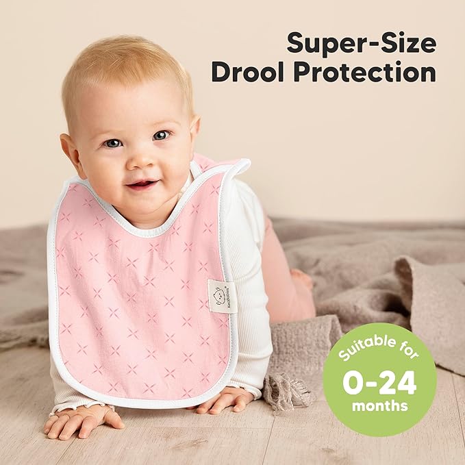 KeaBabies 8-Pack Bibs for Baby Girl, Boy - Pullover Large Baby Bibs for Drooling and Teething Infant, Newborn, Soft & Absorbent Organic Cotton, Long Torso Coverage Keep Toddler Clean & Dry (Blush)