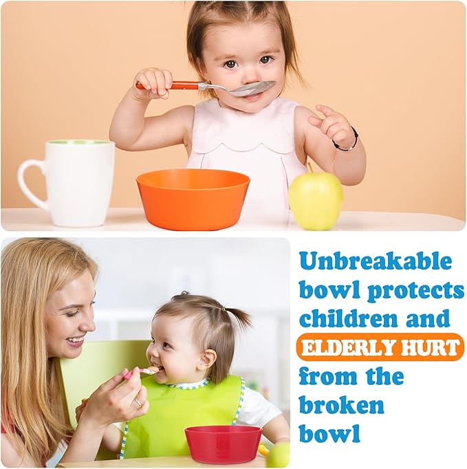 Foaincore Kids Plastic Bowls 10 oz Cereal Snack Microwave Dishwasher Safe Toddler Bowls Kids Colorful Snack Children Salad Dessert Soup Supplies (Multicolor,24 Pcs)
