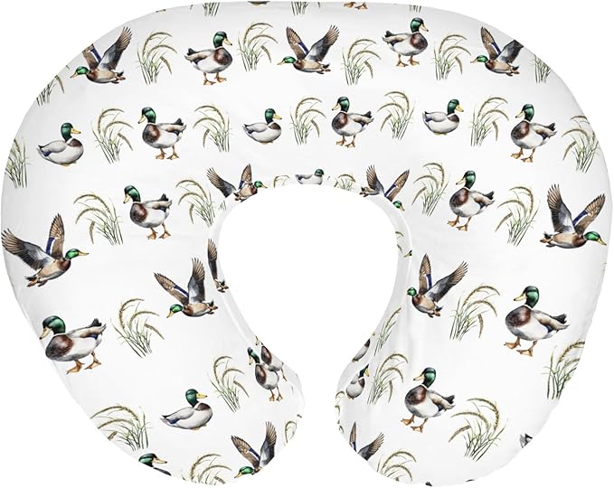 Vintage Mallard Duck Baby Nursing Pillow Covers for Boy Girl Green Ducks Lake Nursery Slipcovers for Breastfeeding Pillows Hunting Ducks Soft Stretchy Removable Cover for Newborn Infant