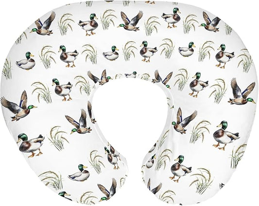 Vintage Mallard Duck Baby Nursing Pillow Covers for Boy Girl Green Ducks Lake Nursery Slipcovers for Breastfeeding Pillows Hunting Ducks Soft Stretchy Removable Cover for Newborn Infant