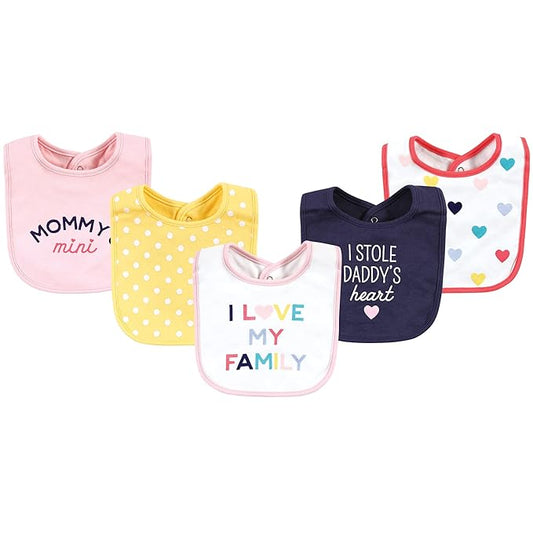Hudson Baby Unisex Baby Cotton Bibs, Girl Bold Family, One Size
