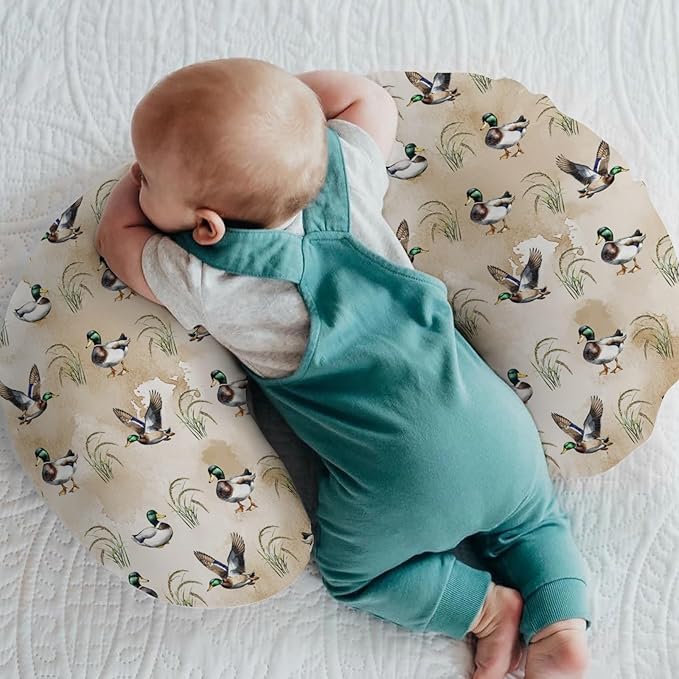 Vintage Mallard Duck Baby Nursing Pillow Covers for Boy Girl Green Ducks Lake Nursery Slipcovers for Breastfeeding Pillows Hunting Ducks Soft Stretchy Removable Cover for Newborn Infant
