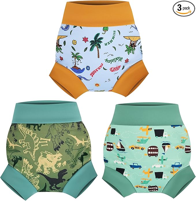 MOEMOE Baby Reusable Swim Diapers 3Pcs Comfortable Waterproof Baby Swim Diapers for Boys Swim Lesson L/4T