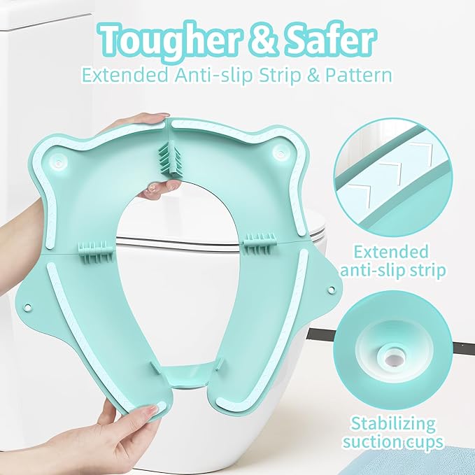 Foldable Travel Potty Seat for Toddler, Portable Toilet Training Seat for Kids on The Go, Fits Round & Oval Toilets with Non-Slip Base & Travel Bag for Car Airplane Essentials, Blue