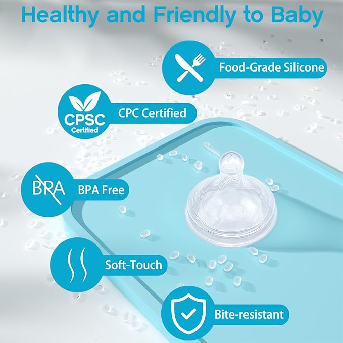 Silicone Baby Nipple for Dr Brown's Natural Flow Level 1 Wide Neck Baby Bottles, Soft Bottle Nipples for Baby 0m+, Slow Flow, 4 Count