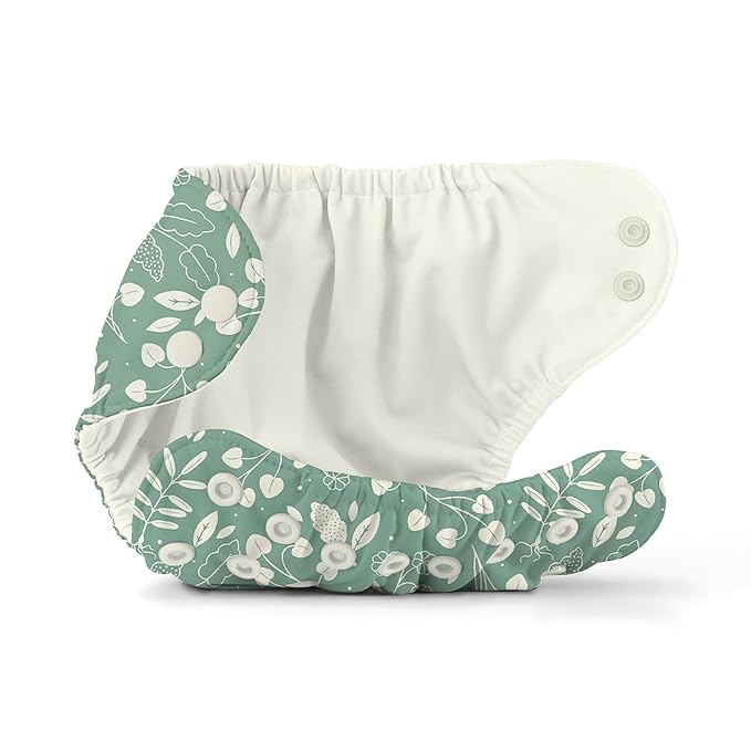 Esembly Cloth Diaper Cover - Reusable Swim Diaper, Waterproof, Breathable - Adjustable Outer Layer Over Absorbent Inner for Blowout Protection - Botany, Size 1 (7-17 lbs)