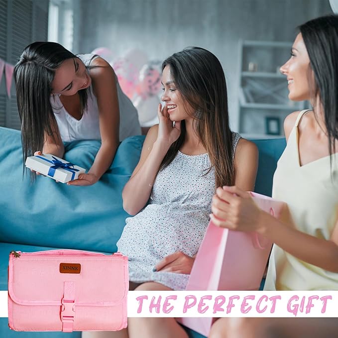 Portable Changing Pad for Baby, Travel Diaper Changing Pad for Newborn, Waterproof Baby Changing Mat, Foldable & Detachable Diaper Changing Station with Baby Wipes Pockets(Pink)