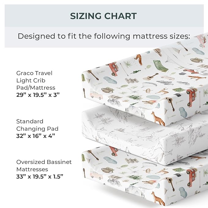 Pobibaby - 2 Pack Premium Changing Pad Cover - Ultra-Soft Cotton Blend, Stylish Woodland Pattern, Safe and Snug for Baby (Explore)