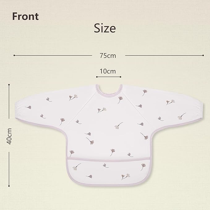 Susurration Long Sleeve Bibs for Babies 2 Pack, Baby Eating Smock Waterproof Baby Bibs for Babies & Toddlers, 6-36 Months Newborn Baby Essentials - Pink Flower