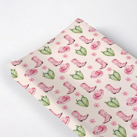 Western Cactus Flowers Floral Pattern Baby Changing Pad Cover, Unisex Western Nursery Diaper Changing Table Pad Mat Sheet for Boys Girls-16x32