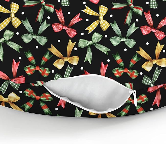 Christmas Bows Baby Nursing Pillow Covers for Boy Girl Winter Bows Plaids Nursing Pillow Slipcovers for Breastfeeding Pillows Girly Christmas Ribbons Soft Stretchy Removable Covers for Newborn Infant