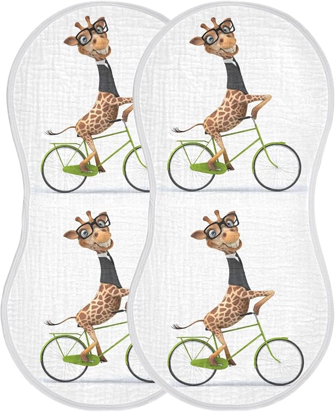 Fun Giraffe in Suit On Bicycle Muslin Burp Cloths for Baby 2 Pack Soft 100% Cotton Baby Washcloths Bibs for Boy Girl