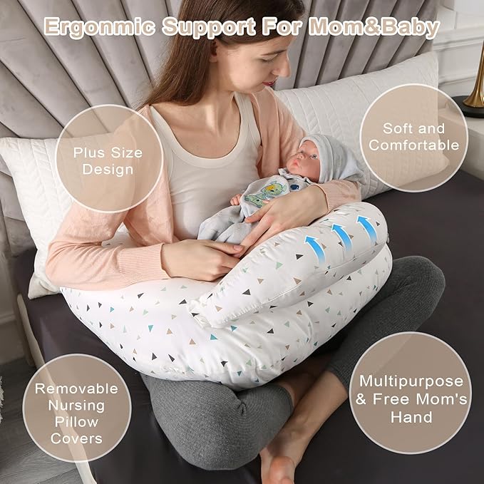 BATTOP Nursing Pillow for Breastfeeding, Plus Size Breastfeeding Pillow for More Support for Mom, with Removable Cover Adjustable Waist Strap, Feeding Pillow for Adult