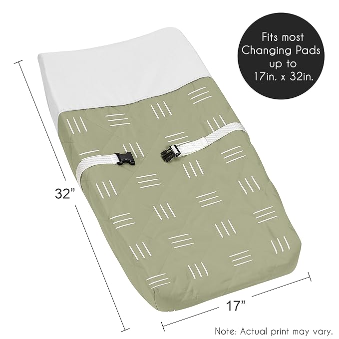 Sweet Jojo Designs Sage Green Boho Mudcloth Boy or Girl Baby Nursery Changing Pad Cover - White Bohemian Woodland Tribal Southwest Mud Cloth Hatch Gender Neutral Triple Line