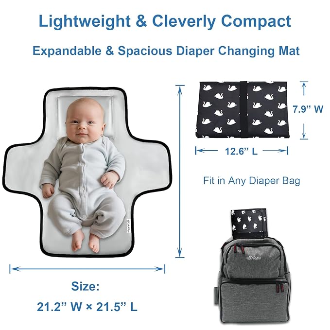 Cute Swan Portable Diaper Changing Mat,Waterproof Foldable Travel Changing Pad,On-The-Go Wipeable Reusable Changing Pad – Waterproof & Compact,for Diaper Bags,Travel,Car Backseat Changes,Strollers