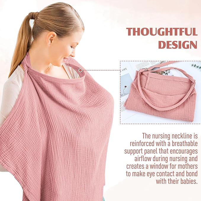 Cinaci 2 Pack Pure Cotton Muslin Lightweight Breathable Breastfeeding Nursing Cover Blankets with Adjustable Metal Clasp (Dusty Pink+Dark Dusty Pink)