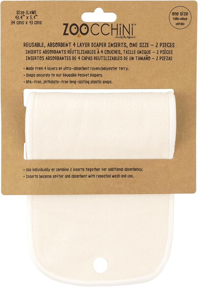 ZOOCCHINI Baby/Toddler Reusable Absorbent 4 Layer Pocket Diaper Inserts - 2 Pack