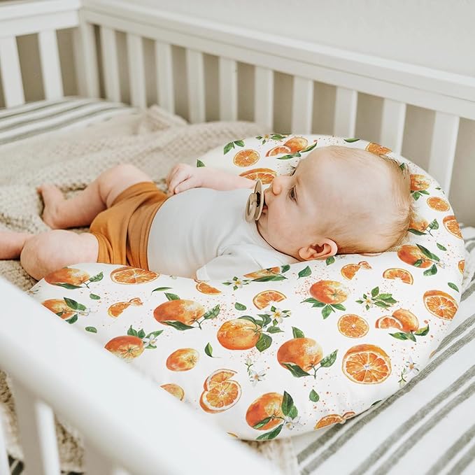 Watercolor Oranges Baby Nursing Pillow Covers for Boy Girl Orange Branches Flowers Leaves Nursery Slipcovers for Breastfeeding Pillows Summer Citrus Fruits Soft Stretchy Covers for Newborn Infant