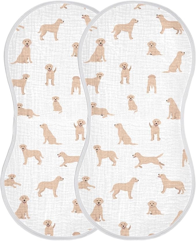 Labrador Retriever Dogs Pattern Muslin Burp Cloths for Baby 2 Pack Soft 100% Cotton Baby Washcloths Bibs for Boy Girl