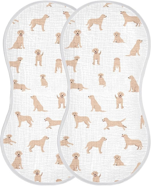 Labrador Retriever Dogs Pattern Muslin Burp Cloths for Baby 2 Pack Soft 100% Cotton Baby Washcloths Bibs for Boy Girl
