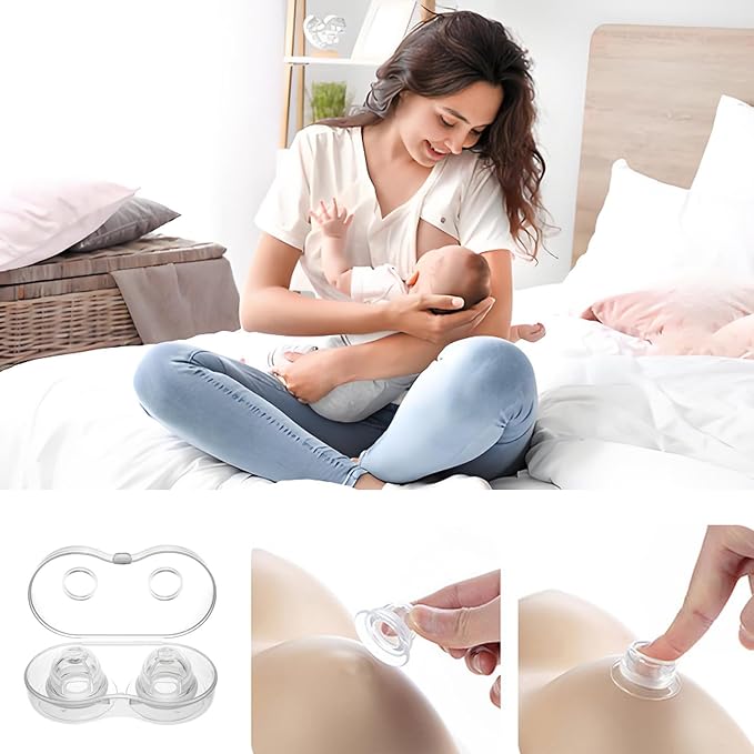 Jesakmie 2 Pairs Silicone Nipple Corrector for Breastfeeding Mother or Women, Vacum Pump Nipple Correctors with Travel Case for Flat Inverted Nipples