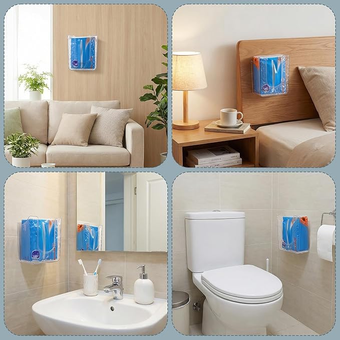 Piriuuo Wipes Dispenser, Wall-Mounted Wipes Holder for Bathroom Clear Wipe Dispenser Flushable Wipe Holder for Bathroom Wipes Container for Kitchen Bathroom Toilet