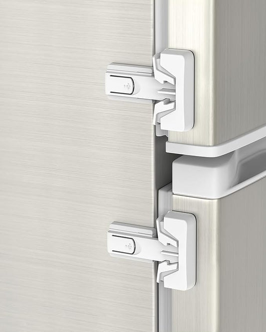 Yunkey Child Safety Fridge Lock — Auto-Lock Design, One-Hand Open & Self-Locking Close — Helps Keep Toddlers & Pets Out — 3M Strong Hold & Clean Removal | White, 2-Pack