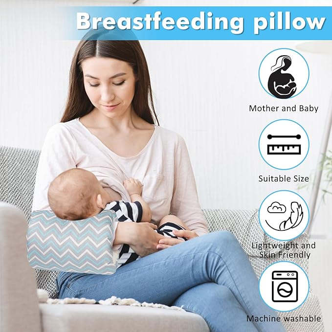 Baby Feeding Arm Pillow,Soft Cotton Bottle Nursing Arm Pillows for Newborn,Breastfeeding Pillows for More Support for Mom and Baby,Portable and Washable,Ergonomic Nursing Essentials(Blue Ripple)