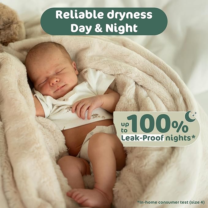 Naty BioEmbrace Baby Newborn Diapers | Sensitive Skin Safe Certified | Leak Protection up to 100% | Plant-Based Teddy Softness, Premium Comfort | Chlorine-Free | Size 2 (6–13 lbs), 33 Count