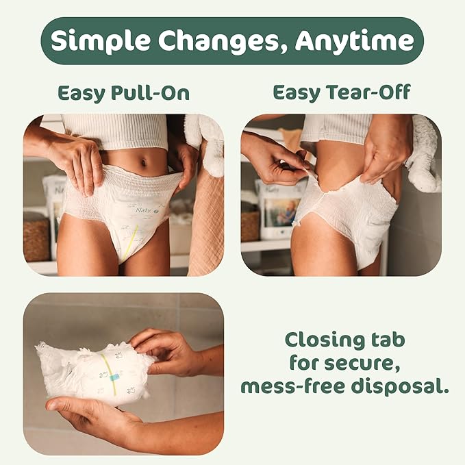 Naty FreeMovers Pull Up Training Pants for Sensitive Skin | Hypoallergenic Potty Training Underwear | Absorbent & Leak-Proof for Toddler | Soft, Unscented | Size 4, 2T–3T (18–33 lbs), 108 Count