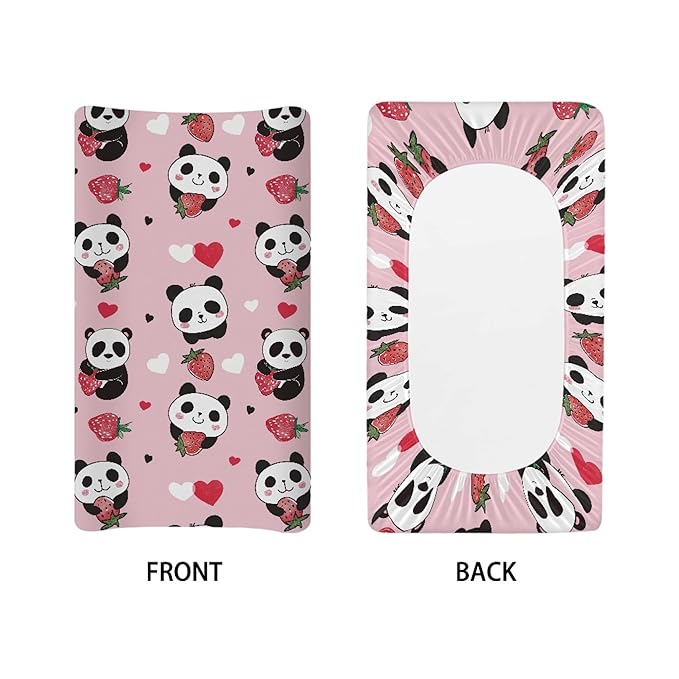 Strawberry Panda Changing Pad Cover for Baby Girls Pink Diaper Change Table Covers Soft Stretchy Changing Mat Sheets Cover