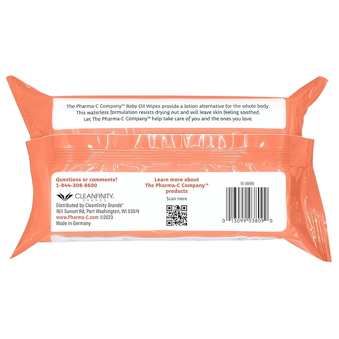 The Pharma-C Company Baby Oil Wipes (9 Packs of 60) Enriched with Almond and Sunflower Oils, Aloe and Vitamin E.
