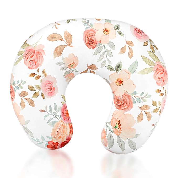Nursing Pillow Cover, Breastfeeding Pillow Covers for Baby Girls Boys, Soft Stretchy Nursing Pillowcase for Infant Newborn, Removable Slipcover for Breast Feeding Pillows, Floral (Only Cover)