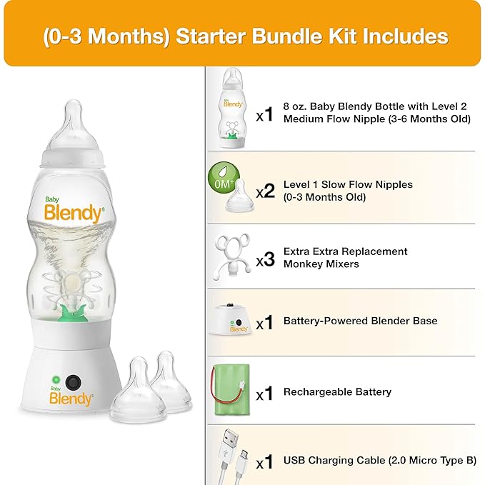 Baby Bottles - Best Infant to Toddler Milk Feeding Containers with Anti-Colic | Air Vent System - with Blender Mixer for Babies Newborns Infants Toddlers | (0-3 Months) Starter Bundle