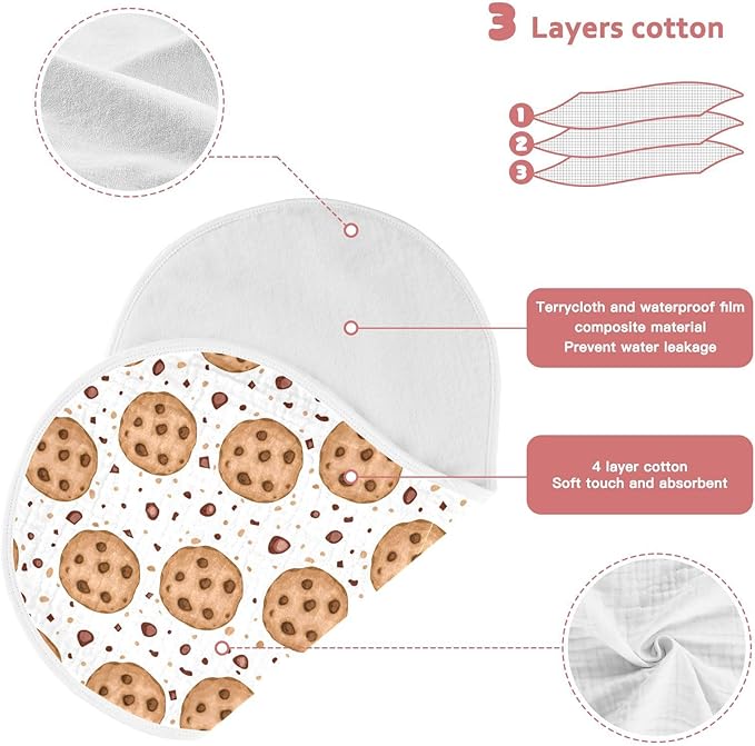 Muslin Burp Cloths for Baby Boys and Girls - 2-Pack Ultra Absorbent Chocolate Chip Cookies Muslin Washcloths, Newborn Towel, Milk Spit Up Rags, Burp Cloth Bib for Unisex, 22 x 11 Inch