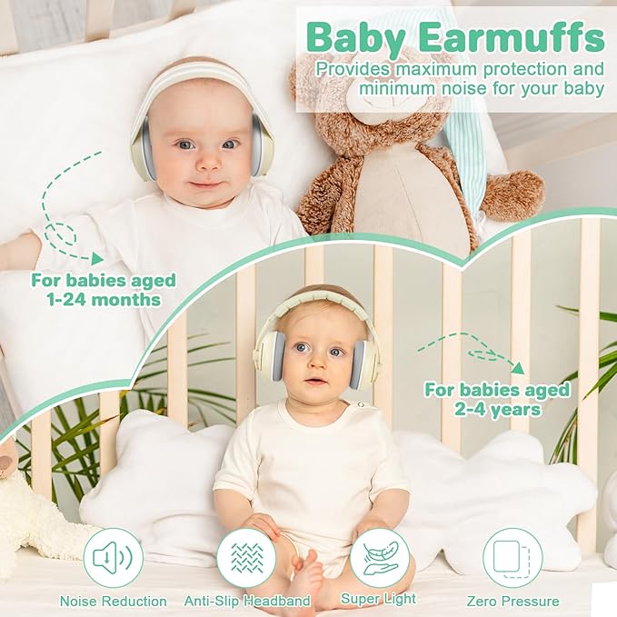 BEBOAN 2-in-1 Baby Ear Muffs Noise Protection for Babies 0-36 Months, Noise Cancelling Headphones for Baby, Infant Newborn Ear Protection Headphones for Airplane Travel, Sound Proof Headphones, Beige